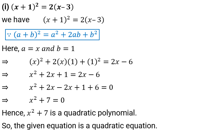 NCERT Solution For Class 10, Maths, Quadratic Equations, Exercise 4.1 Q.1 (i)