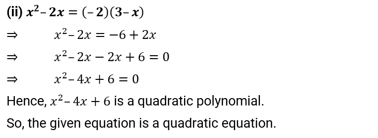 NCERT Solution For Class 10, Maths, Quadratic Equations, Exercise 4.1 Q.1 (ii)