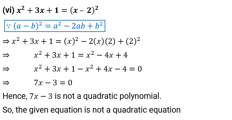 NCERT Solution For Class 10, Maths, Quadratic Equations, Exercise 4.1 Q.1 (vi)
