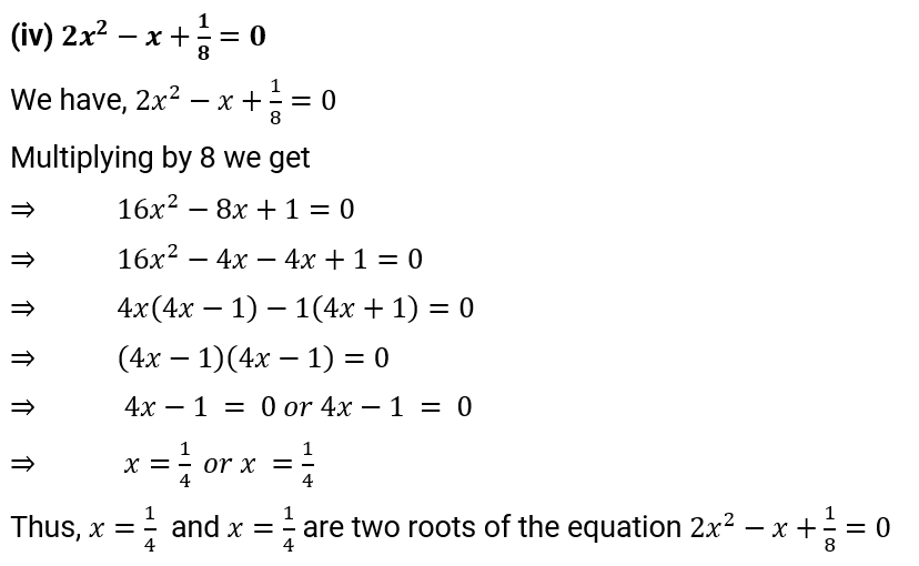 NCERT Solution For Class 10, Maths, Quadratic Equations, Exercise 4.2 Q.1 (iv)