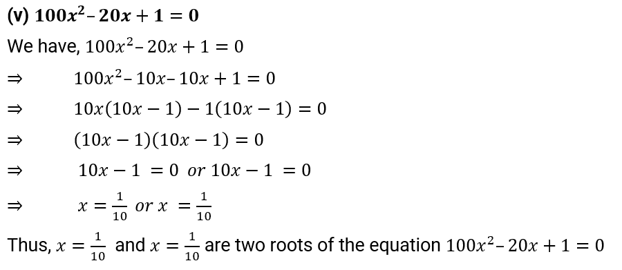 NCERT Solution For Class 10, Maths, Quadratic Equations, Exercise 4.2 Q.1 (v)