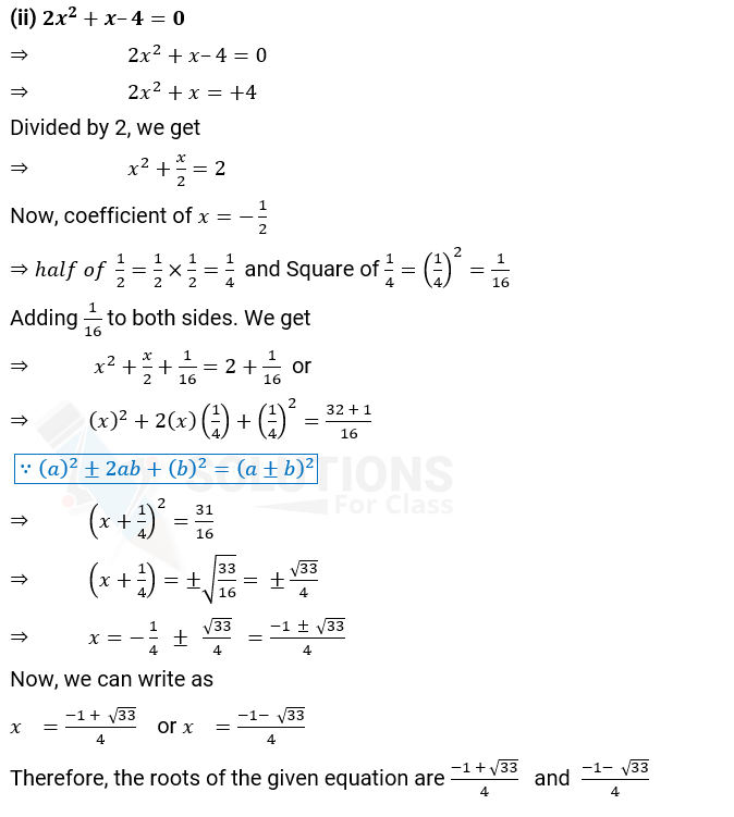 NCERT Solution For Class 10, Maths, Quadratic Equations, Exercise 4.3 Q.1 (ii)