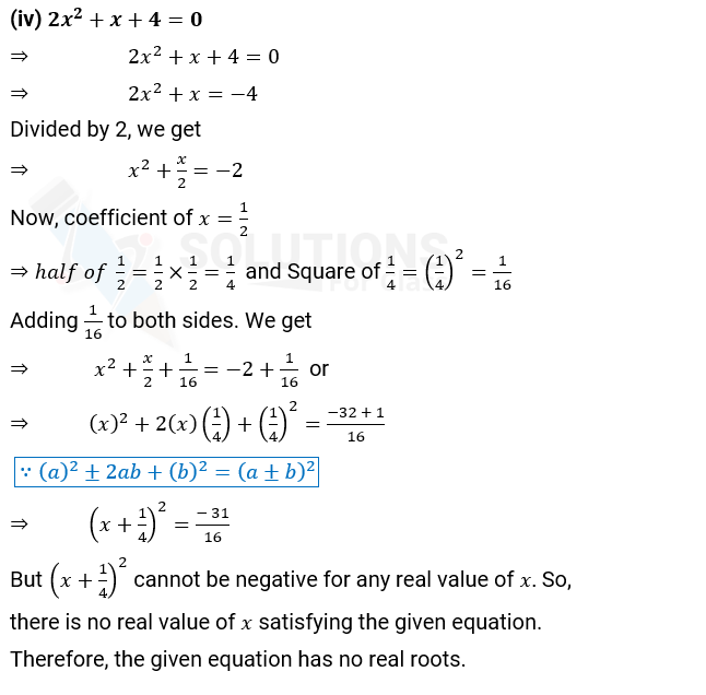 NCERT Solution For Class 10, Maths, Quadratic Equations, Exercise 4.3 Q.1 (iv)