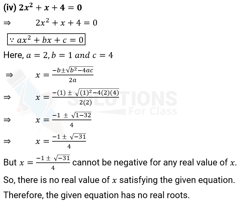 NCERT Solution For Class 10, Maths, Quadratic Equations, Exercise 4.3 Q.2 (iv)