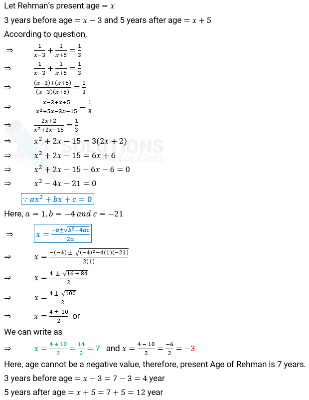 NCERT Solution For Class 10, Maths, Quadratic Equations, Exercise 4.3 Q.4