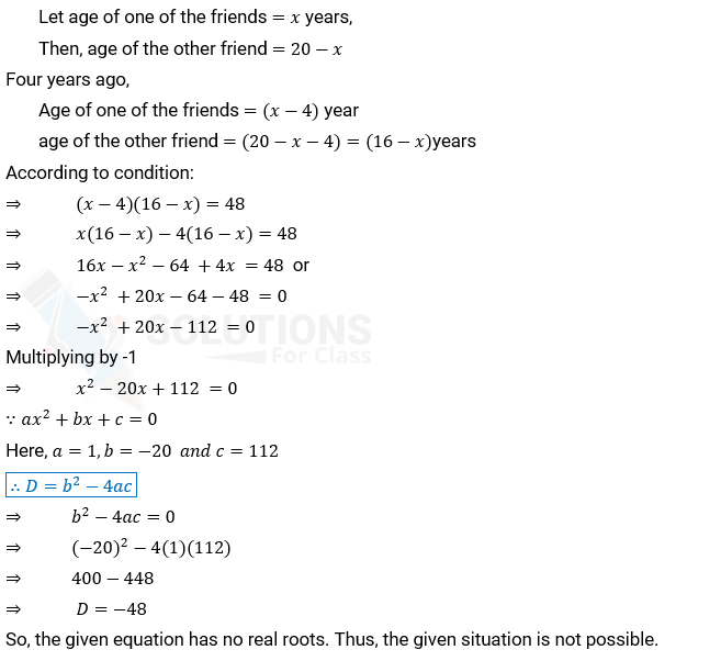 NCERT Solution For Class 10, Maths, Quadratic Equations, Exercise 4.4 Q.4