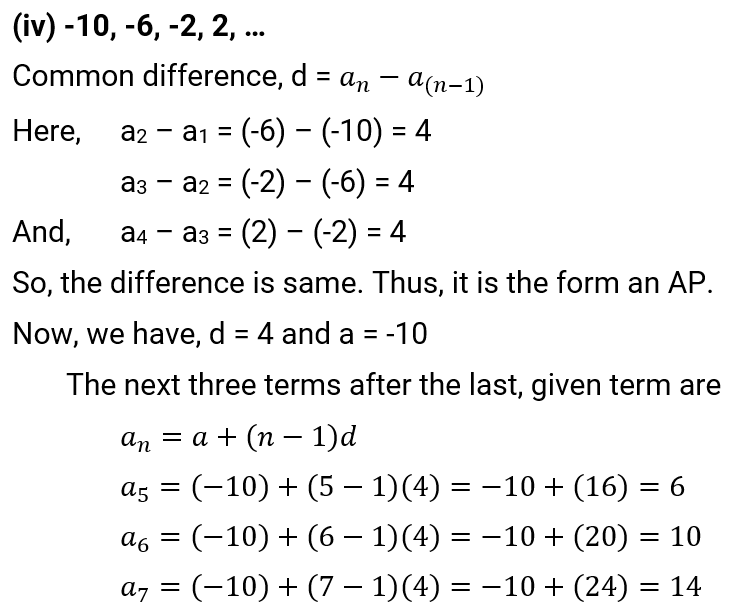 NCERT Solution For Class 10, Maths, Chapter 5 Arithmetic Progressions, Exercise 5.1 Q.4 (iv)