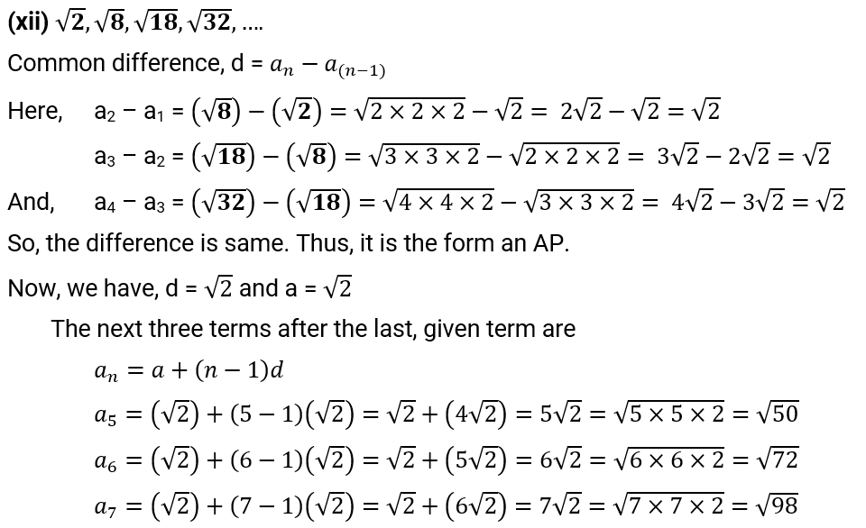 NCERT Solution For Class 10, Maths, Chapter 5 Arithmetic Progressions, Exercise 5.1 Q.4 (xii)