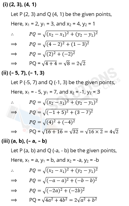 NCERT Solution For Class 10, Maths, Chapter 7 Coordinate Geometry, Exercise 7.1 q.1
