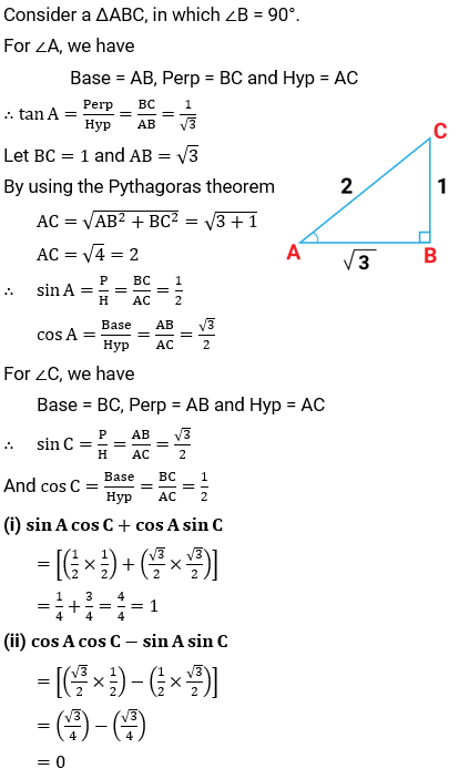 NCERT Solution For Class 10, Maths, Chapter 8, Introduction To Trigonometry, Ex. 8.1, Q. 9