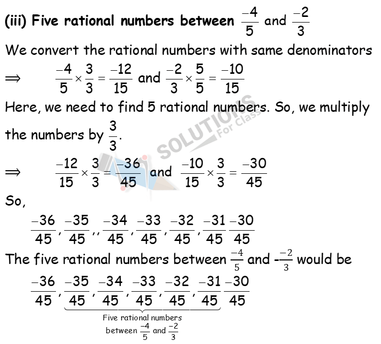 NCERT Solutions For Class 7 Maths Chapter 9, Rational Numbers, Exercise 9.1 Q.1 (iii)