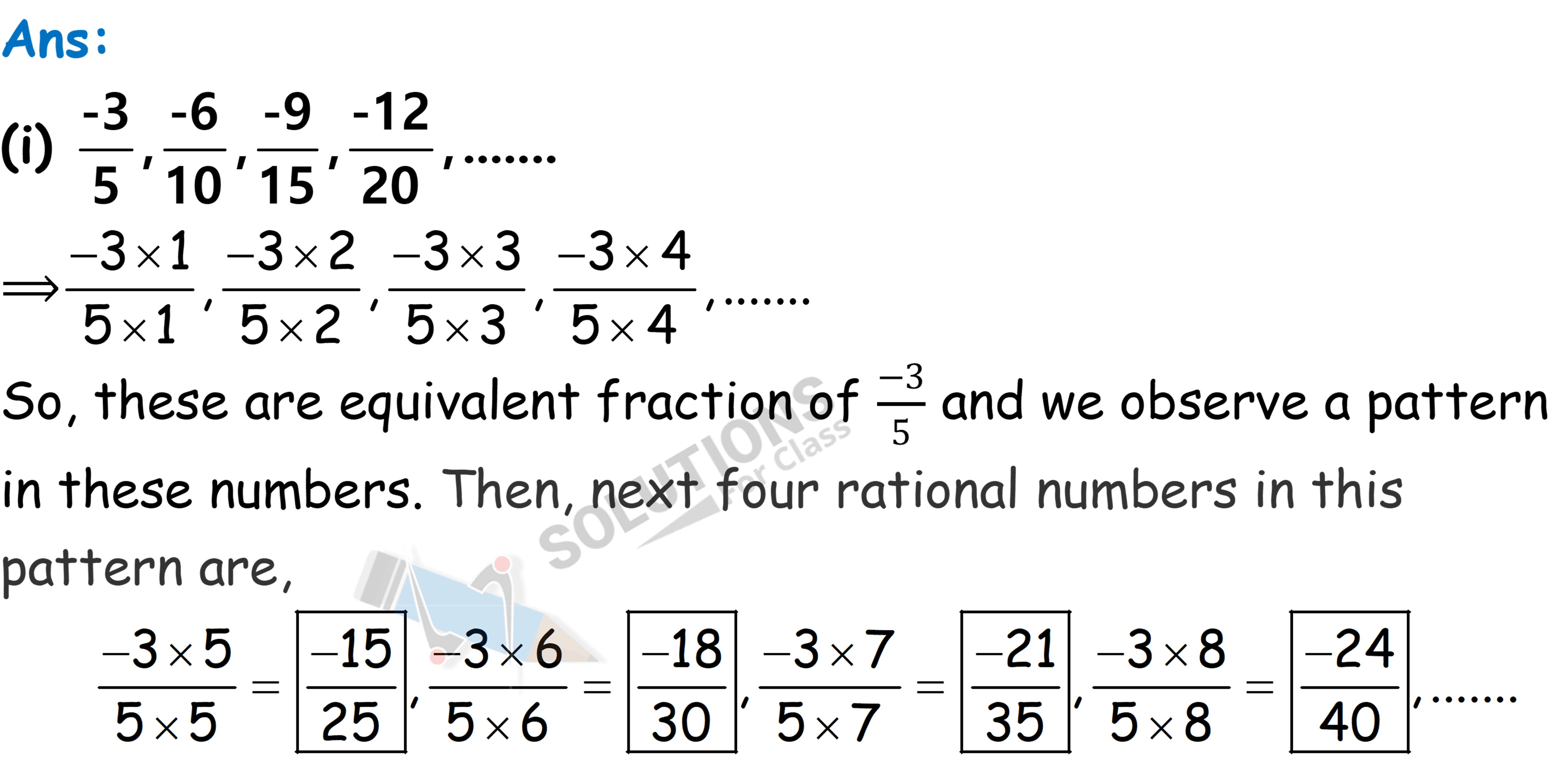 NCERT Solutions For Class 7 Maths Chapter 9, Rational Numbers, Exercise 9.1 Q.2 (i)