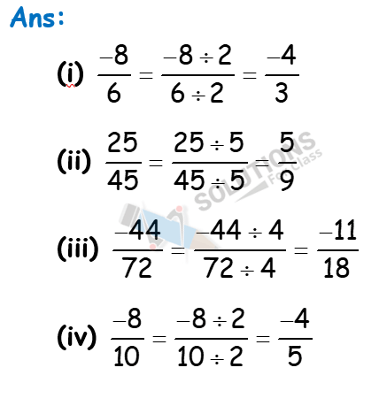 NCERT Solutions For Class 7 Maths Chapter 9, Rational Numbers, Exercise 9.1 Q.7