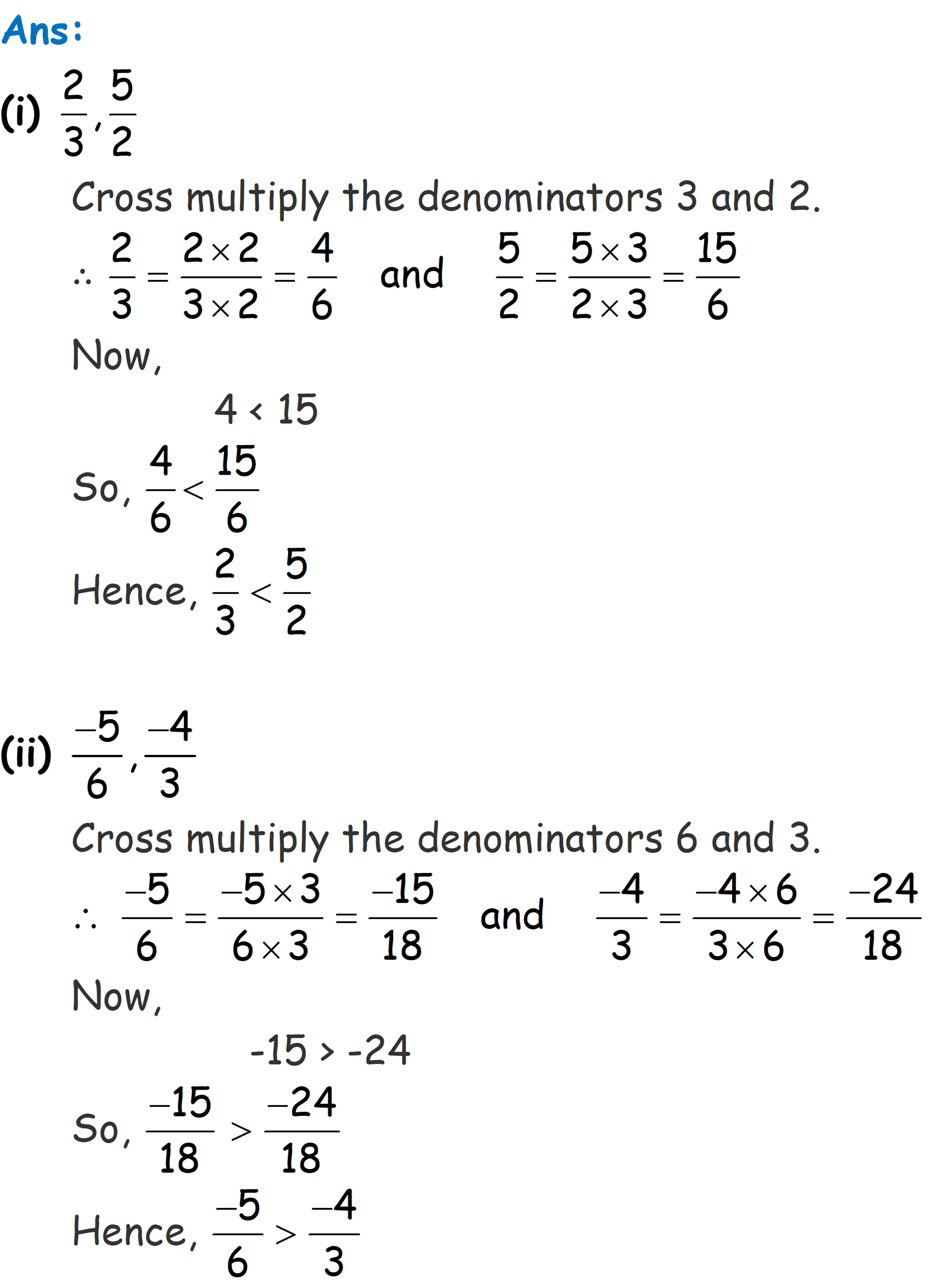 NCERT Solutions For Class 7 Maths Chapter 9, Rational Numbers, Exercise 9.1 Q.9 (i to ii)